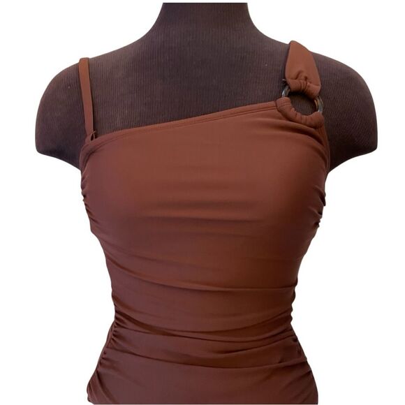 Kona Sol Asymmetric One Piece Brown swimsuit Size XS - Picture 10 of 12